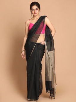 Indethnic - Banarasi Black Solid Daily Wear Saree With Unstitched Blouse