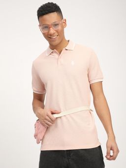 R&B - Men Pink Collar Neck Half Sleeves Polo T-Shirt