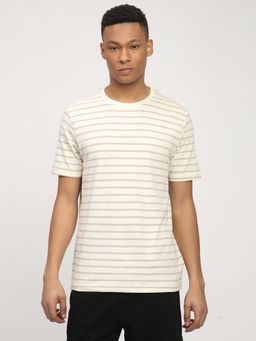 R&B - Men Beige Crew Neck Half Sleeves T-Shirt