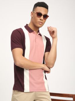 R&B - Men Pink Collar Neck Half Sleeves Polo T-Shirt