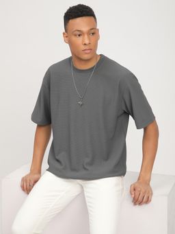 R&B - Men Grey Crew Neck Half Sleeves T-Shirt