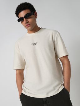 R&B - Men Cream Crew Neck Half Sleeves T-Shirt