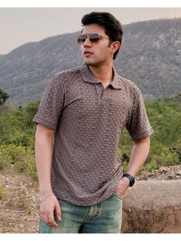 Off Duty India - Brown Jacquard Elite Polo T-Shirt