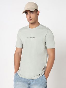 R&B - Men Green Crew Neck Half Sleeves T-Shirt
