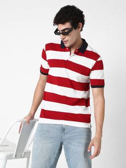 R&B - Men Red Collar Neck Half Sleeves Polo T-Shirt