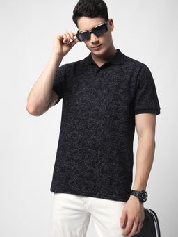 R&B - Men Black Collar Neck Half Sleeves Polo T-Shirt