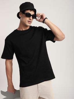 R&B - Men Black Crew Neck Half Sleeves T-Shirt