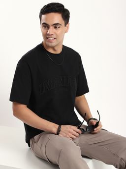 R&B - Men Black Crew Neck Half Sleeves T-Shirt