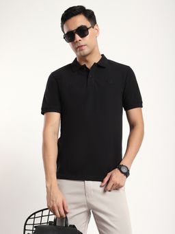 R&B - Men Black Collar Neck Half Sleeves Polo T-Shirt