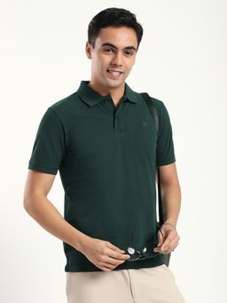 R&B - Men Green Collar Neck Half Sleeves Polo T-Shirt