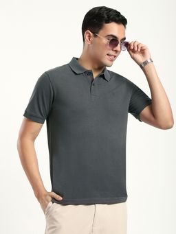 R&B - Men Grey Collar Neck Half Sleeves Polo T-Shirt