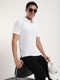 R&B - Men White Collar Neck Half Sleeves Polo T-Shirt