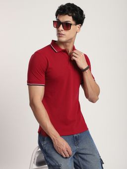 R&B - Men Red Collar Neck Half Sleeves Polo T-Shirt