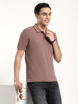 R&B - Men Mauve Collar Neck Half Sleeves Polo T-Shirt