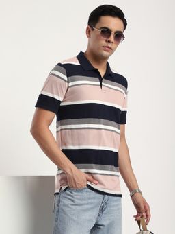 R&B - Men Pink Collar Neck Half Sleeves Polo T-Shirt