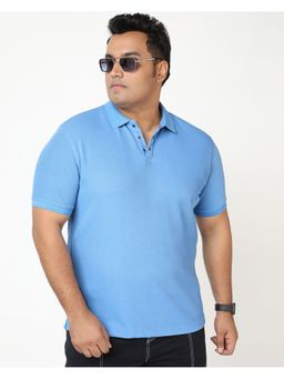 Bewakoof - Men Blue Textured Plus Size Polo T-Shirt