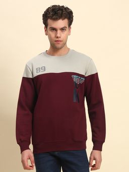 Cantabil - Men Maroon Round Neck Full Sleeves Sweatshirt