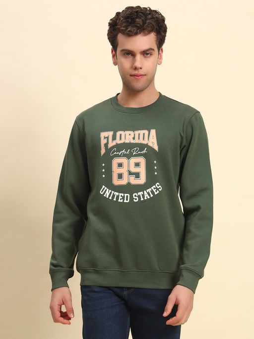 Cantabil Men Olive Round Neck Full Sleeves Sweatshirt