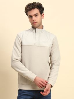 Cantabil - Men Grey Mandarin Neck Full Sleeves Sweatshirt