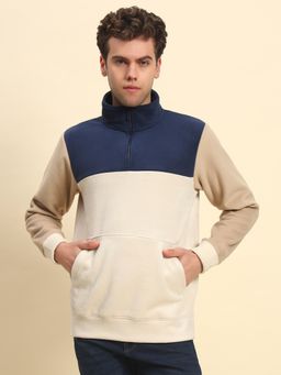 Cantabil - Men Beige High Neck Full Sleeves Sweatshirt