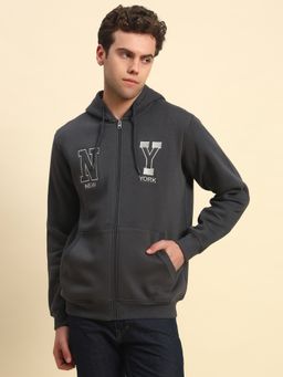 Cantabil - Men Grey Hooded Full Sleeves Hoodie