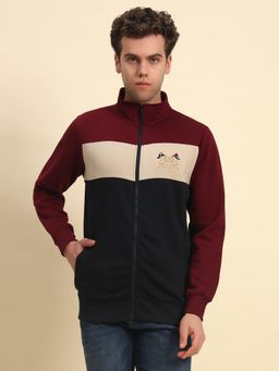 Cantabil - Men Maroon High Neck Full Sleeves Sweatshirt