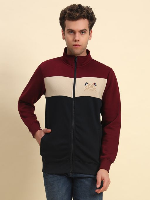 Cantabil Men Maroon High Neck Full Sleeves Sweatshirt