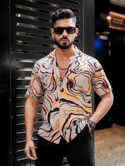 ROYALTAIL - Orange and Brown Abstract Print Super Soft Premium Half Sleeve Shirt