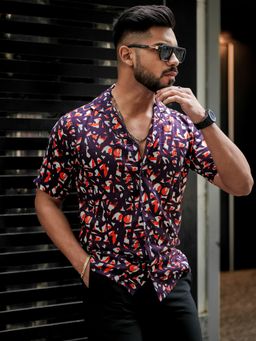 ROYALTAIL - Dark Purple Print Super Soft Premium Half Sleeve Shirt