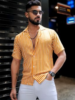 ROYALTAIL - Yellow Striped Print Super Soft Premium Half Sleeve Shirt