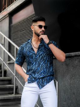 ROYALTAIL - Navy Blue Abstract Print Super Soft Premium Half Sleeve Shirt