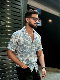 ROYALTAIL - Blue Tropical Print Super Soft Premium Half Sleeve Shirt