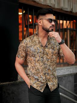 ROYALTAIL - Brown Multicolor Print Super Soft Premium Half Sleeve Shirt