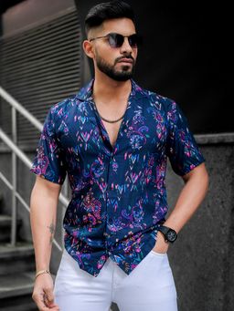 ROYALTAIL - Classic Opaque Navy Blue Print Super Soft Premium Half Sleeve Shirt