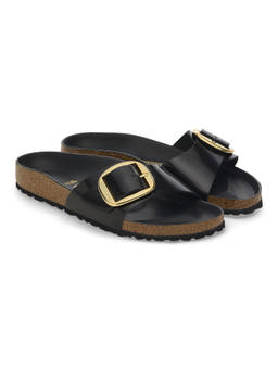 Birkenstock - Madrid Big Buckle High Shine Black Narrow Width Women One-Strap Flats