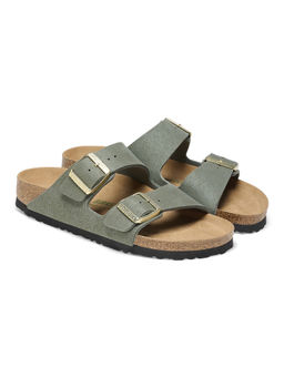 Birkenstock - Arizona Vegan Green Synthetics Narrow Width Women Two Strap Sandals