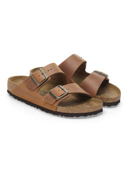 Birkenstock - Arizona Unisex Beige Natural Leather Oiled Two Strap Sandals
