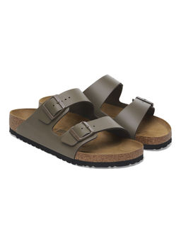 Birkenstock - Arizona Unisex Concrete Grey Natural Leather Two Strap Sandals