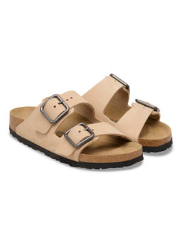 Birkenstock - Arizona Wire Buckle Unisex Beige Nubuck Leather Two Strap Sandals