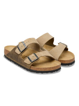 Birkenstock - Arizona Men Beige Mixed Leather Two Strap Sandals