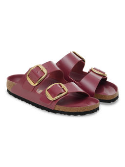 Birkenstock - Arizona Big Buckle Women Maroon Natural Leather Two Strap Sandals