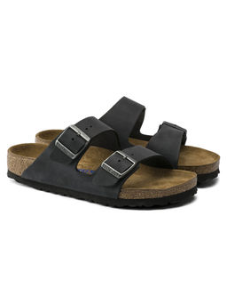 Birkenstock - Arizona Soft Footbed Oiled Nubuck Leather Black Regular Width Unisex Sandals