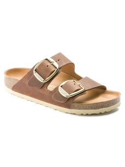 Birkenstock - Arizona Big Buckle Oiled Leather Brown Narrow Slide Sandals