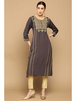 Soch - Grey Rayon Kurta with Printed Designs