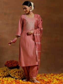 Gerua By Libas - Peach Embroidered Kurta with Salwar & Dupatta