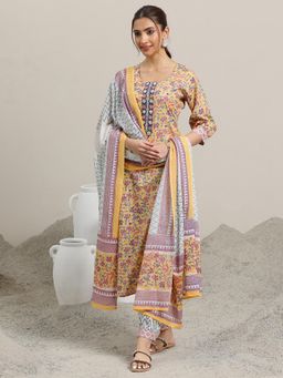 Libas - Yellow Floral Kurta with Salwar & Dupatta