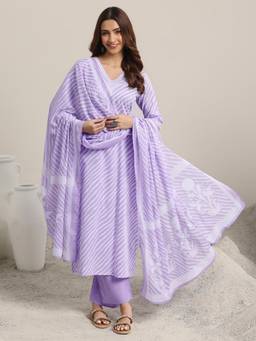 Libas - Lavender Printed Kurta with Pant & Dupatta