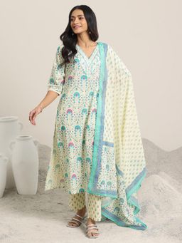 Libas - Off White Floral Kurta with Pant & Dupatta