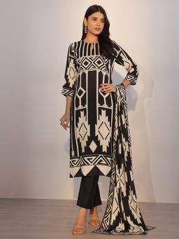Libas - Black Geometric Kurta with Pant & Dupatta