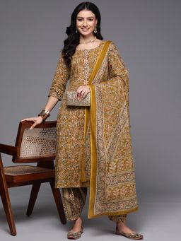 Libas - Mustard Floral Kurta with Salwar & Dupatta